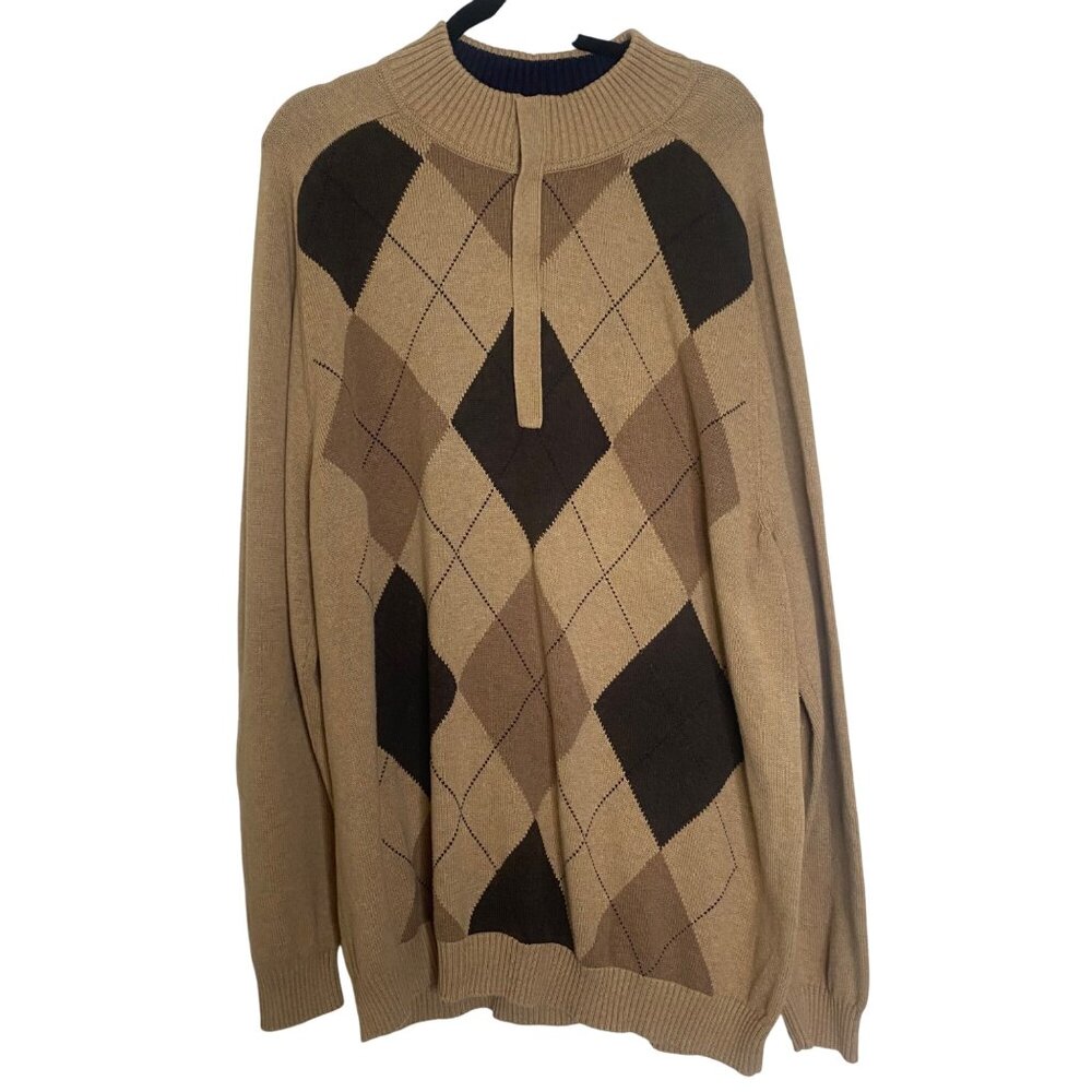 Cutter‎ & Buck Mens 3XT Argyle Sweater Brown Cotton Preppy Old Money